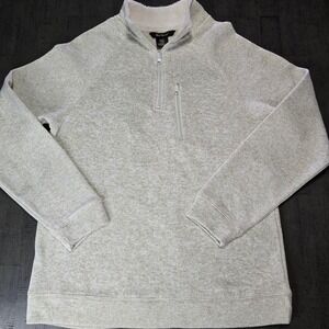 Old River Mens Oatmeal Sherpa Lined Quarter Zip Fleece Pullover Large